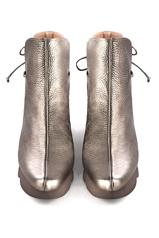 Taupe brown women's ankle boots with laces at the back.. Top view - Florence KOOIJMAN